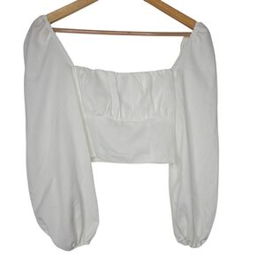 PRINCESS POLLY ARIAH Long Balloon  Sleeve Crop Top Size 2 White